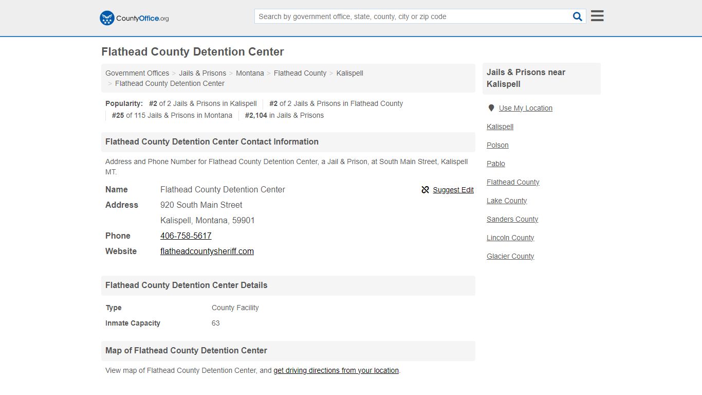 Flathead County Detention Center - Kalispell, MT (Address and Phone)